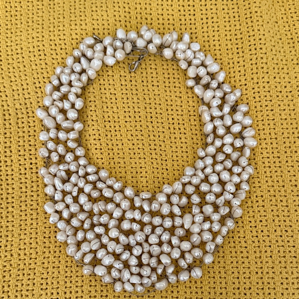 Elegant White Pearl Cluster Collar, Necklace